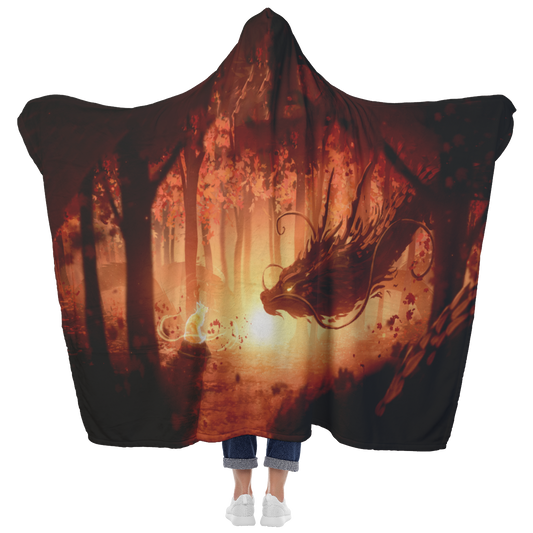 Fox and Dragon Friends Hooded Blanket