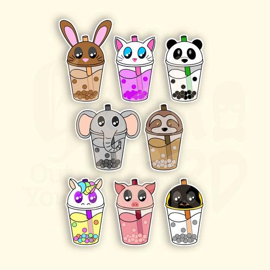 Kawaii Boba Animal Vinyl Sticker Decal