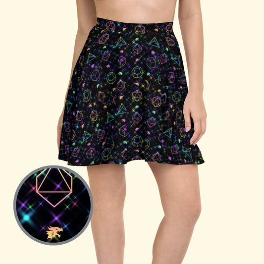 Rainbow Starry Night of Dice Skater Skirt