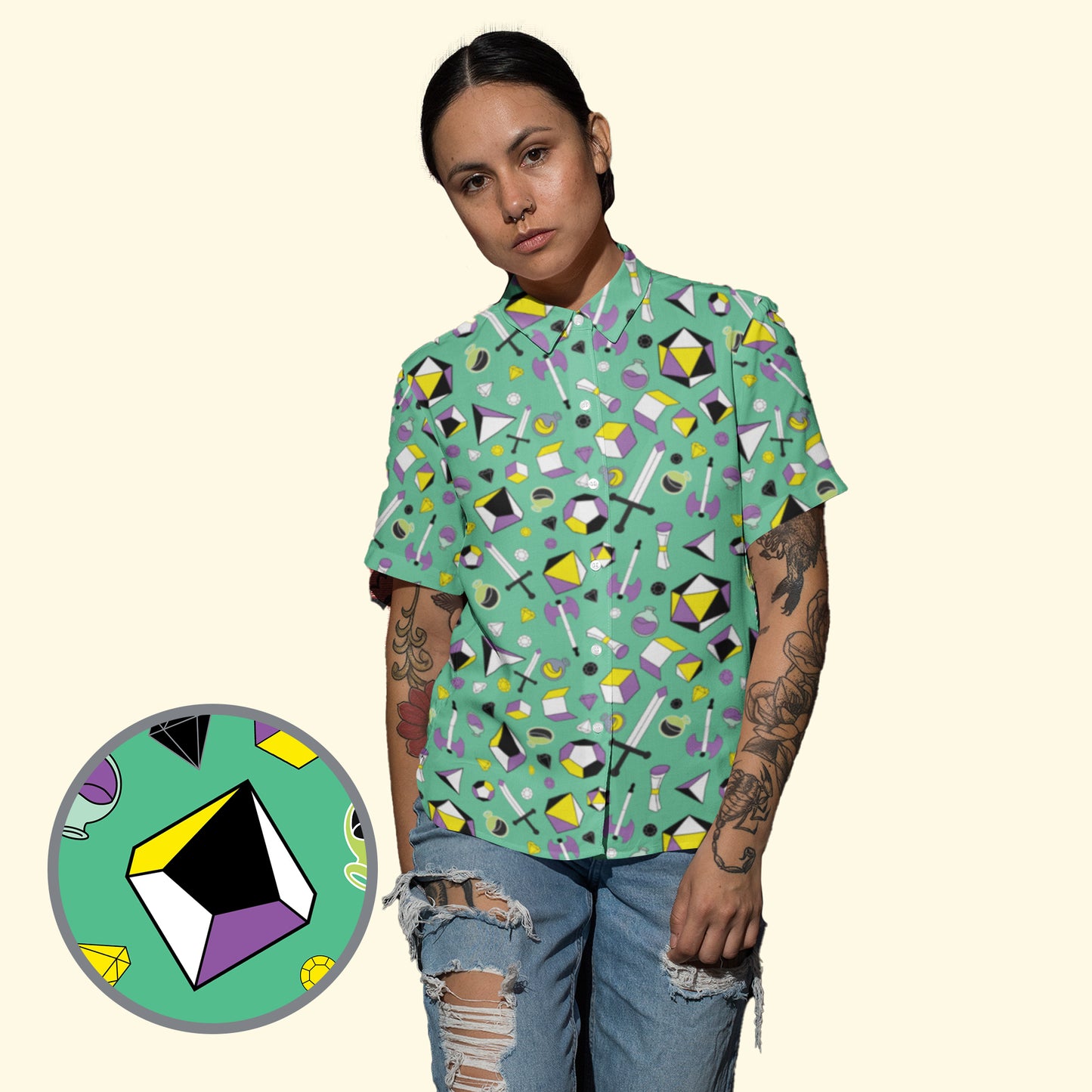 Nonbinary Gamer Button Down