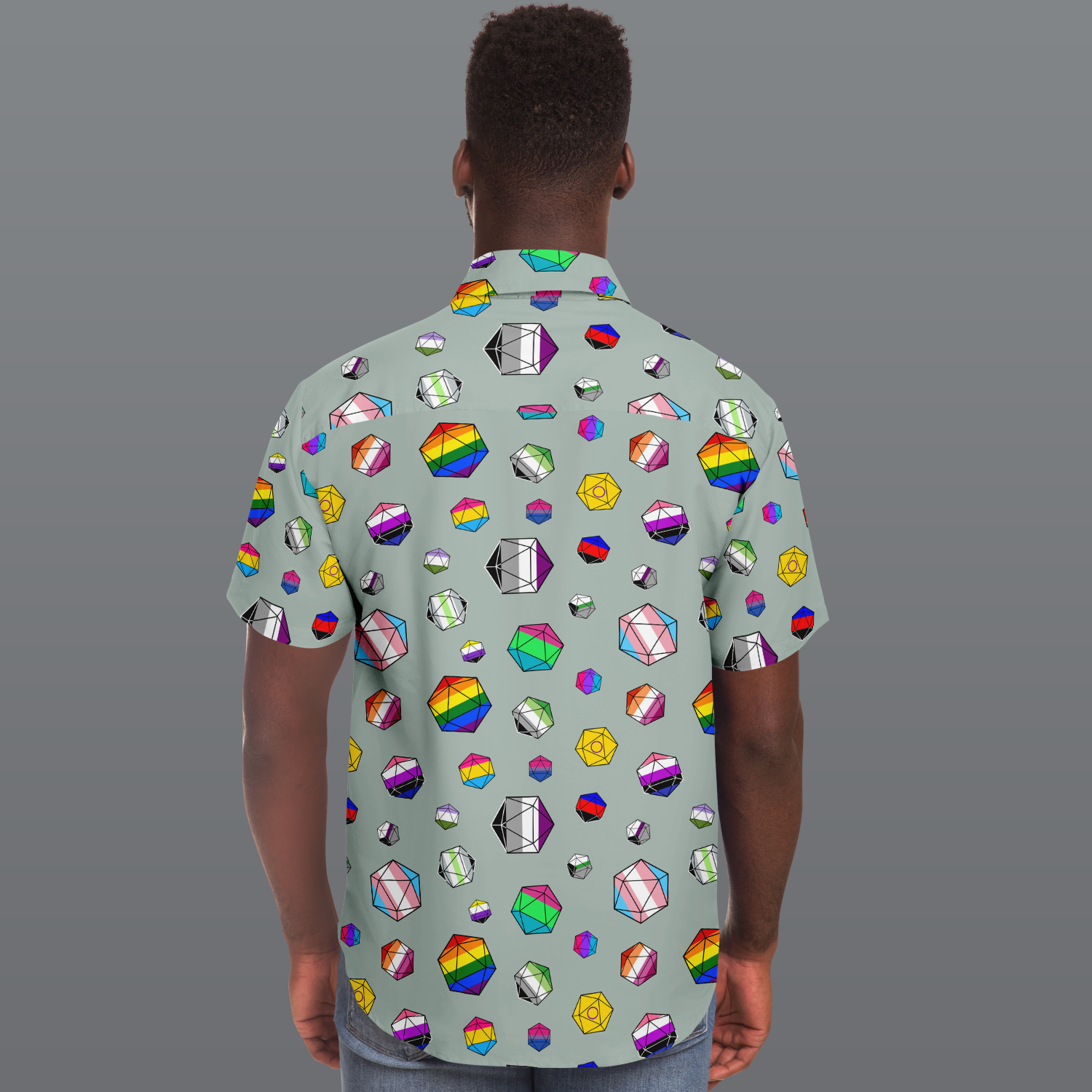 Back view of Pride Dice Button Down Shirt