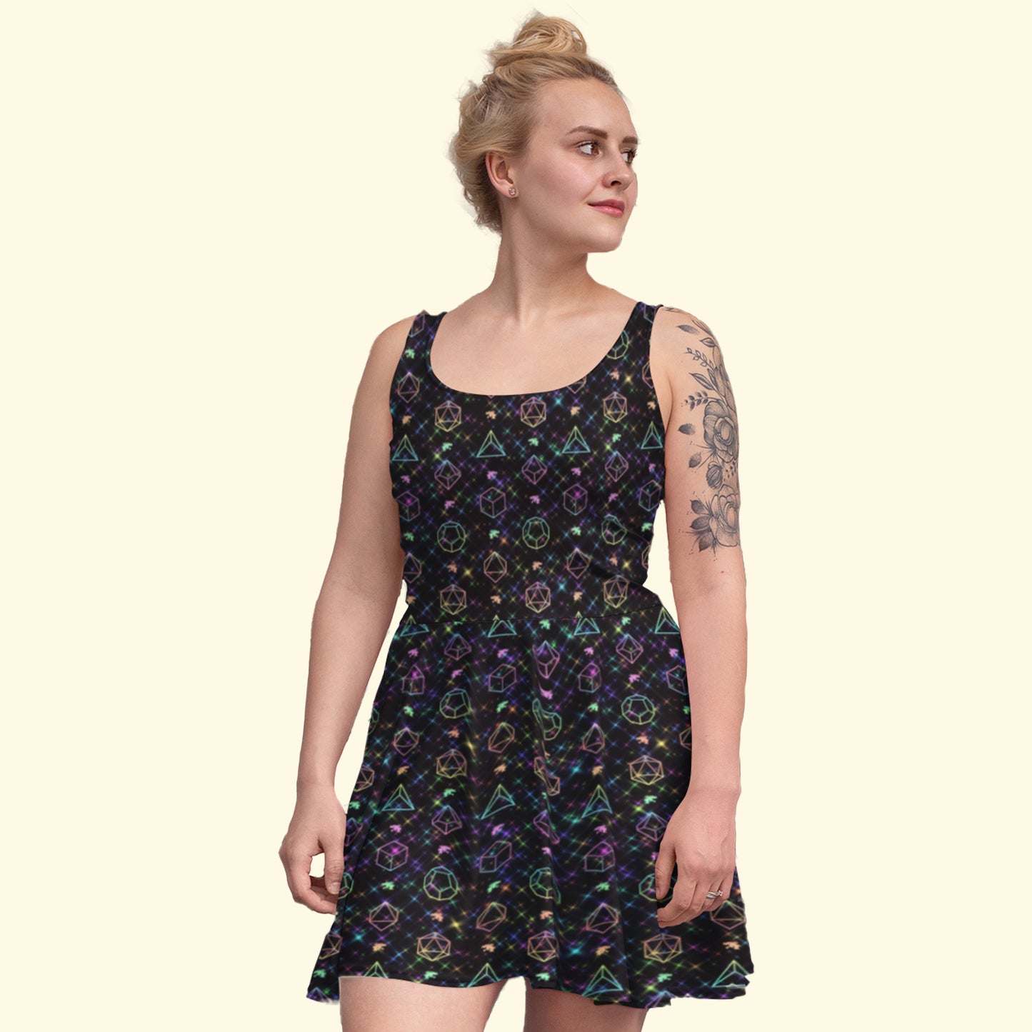 Rainbow Starry Night of Dice Skater Dress